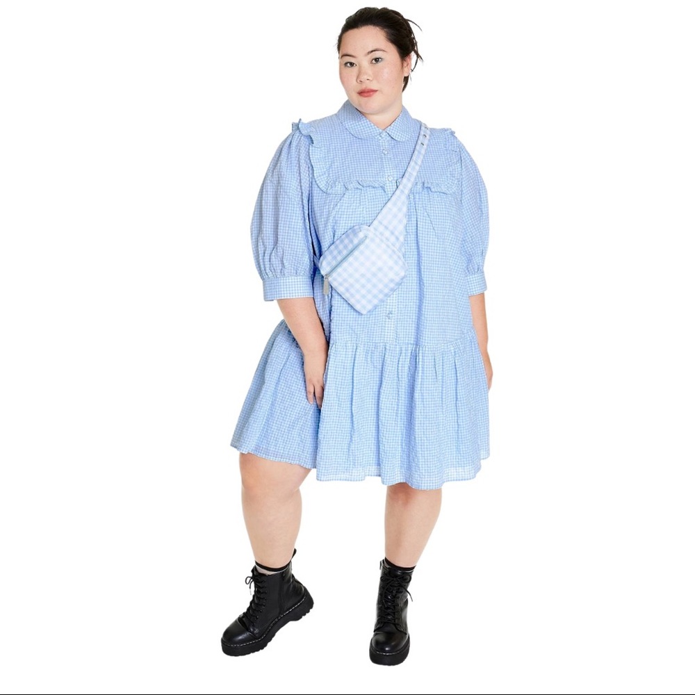 Sandy Liang Target 3X Shirt Dress Blue Gingham 1/2 sleeve
